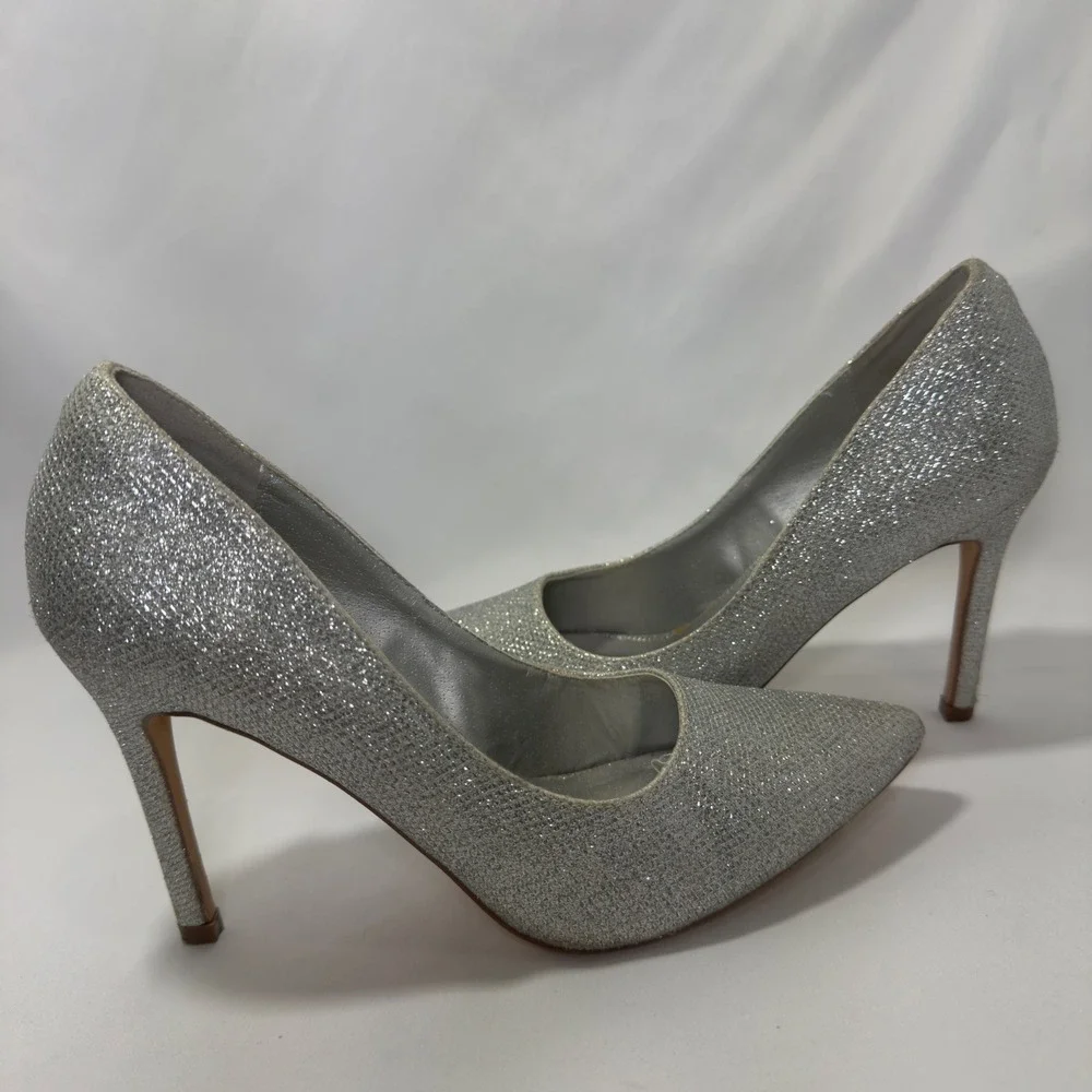 Dream Pairs CHRISTIAN Silver Glitter Pointed Toe Stiletto Heels Women's‎ Size 8